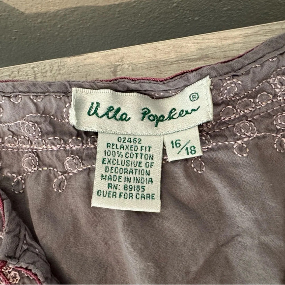 Ulla Popken Grey Embroidered Boho Artsy Tunic Lightweight Cotton Sz 16/18 - Picture 8 of 8